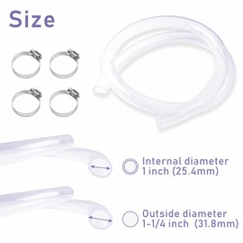 PVC Tubing 1" ID x 1-1/4" OD - 10 ft Clear Vinyl Tubing with 4 Stainless Clamps, Low Pressure Hybrid PVC Hose Lightweight Plastic Tubing for Transfer Water Air Oil