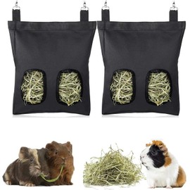 2Pcs Rabbit Hay Feeder Bag Hay Holder,Guinea Pig Hay Feeder Bag with 2 Holes & Adjustable Shoulder Strap,Hanging Feed Storage Bag Small Animal Bunny Chinchilla Hamster