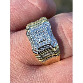 Real 14k Gold Over 925 Sterling Silver Ring - Iced CZ Baguette Ring - Men's Square Micro-pave Band Ring - Sz 6-13 (12)