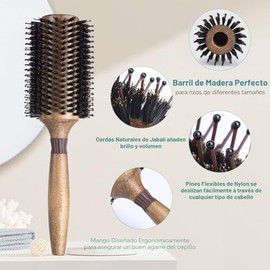 Cepillo Redondo para Secado con Secador, LORSEX Cepillo de Cabello con Cerdas de Jabalí para Mujeres y Hombres, Cepillo Redondo para Añadir Brillo/Vol
