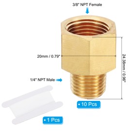 PATIKIL Brass Pipe Fittings Reducer Set, 5Pcs 3/8" NPT Female x 1/4" NPT Male Thread Brass Hex Tubing Adapter Connector Tube Adaptor Converter with PTFE Tape for Water, Air, Gas Line
