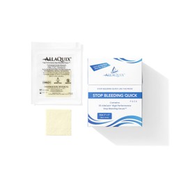 AllaQuix Quick Pack Stop Bleeding Gauze – Mountable Flip-Top Access Box with 20 Individually Wrapped 2"x2" Hemostatic Pads – Fast Bleeding Control for Kitchen, Workplace, Garage, First Aid, Sports