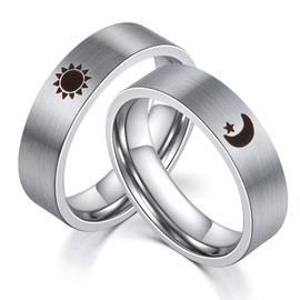 XAHH Sun and Moon Star Rings Couples Matching Set Stainless Steel Promise Wedding Bands for Him and Her,Silver【Please Buy 2 Rings for 1 Pair】 (men, 9)
