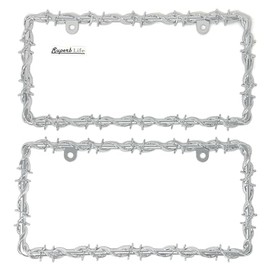 Universal Barbed Wire Design Plastic License Plate Frames, Set of 2 (Silver)