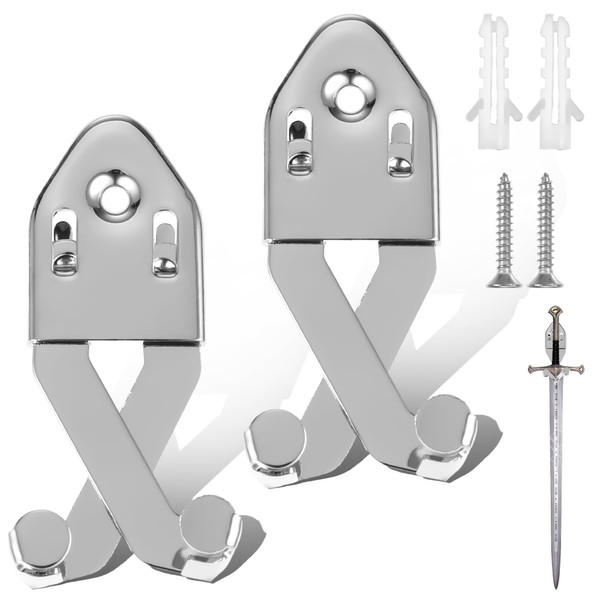 EUIOOVM Wall Sword Stand, Pack of 2 Metal Sword Stand Hooks, Adjustable Vertical Sword Holder, Wall Mount, Universal Multifunctional Display Rack, Stand Holder, Hook Holder for Sword