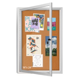YOKUGO 36"x24" Enclosed Bulletin Board Outdoor, Weatherproof Enclosed Bulletin Board with Glass Locking Door, Silver Aluminum Frame Outdoor Display Case Tamper-Proof Lockable Noticeboard