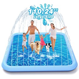 EPN Splash Pad, 155"- 110.24" Size Extra Large Sprinkler Play Mat for Dogs & Kids, Thicker Wading Pool Summer Outdoor Water Toys, Fun Backyard Fountain Play Pad for 3 Age+ Girls Boys Children & Pets