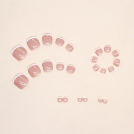 French Tip False Toenails - 24pcs Short Square Nude Pink White Toe Nails False - Natural Full Cover Acrylic False Toe Nails - Fake Toe Nails Art For Women Girls Fashion Diy Home Salon Decorations