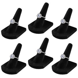 Flexzion - Soporte de anillo de terciopelo en forma de dedo, para venta o uso personal, soporte de anillo para joyas, anillo de punta, anillo de campeonato y más, paquete de 6, color negro