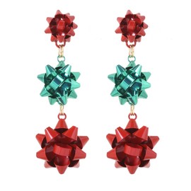 VK Accessories Christmas Earring Bow Shape Xmas Santa Gift Bow Drop Dangle Earrings for Women (Red)