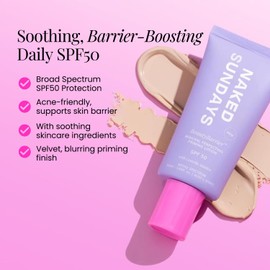 Naked Sundays SPF 50 Mineral Primer BeautyBarrier with Centella Asiatica – Blurs Pores, Hydrates, Soothing Sunscreen, for Sensitive Skin, Zinc Oxide, 50ml