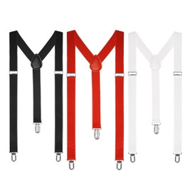 Boolavard Braces/Suspenders One Size Fully Adjustable Y Shaped With Strong Clips, 1 X Black, 1 X White, 1 X Red, One Size