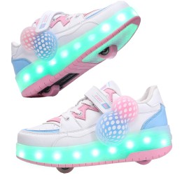Best Seller Roller Skate Shoes 2 in 1 LED Light up 2 Wheels Roller Skate ShoesColor: Pink, Shoe Size: 38