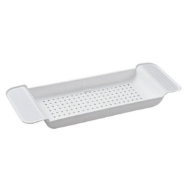 Bathtub Caddy Tray, Expandable Plastic Shower Caddy Bathroom Organizer Bath Shelf for Candle Towel Book Wine Phone (White)