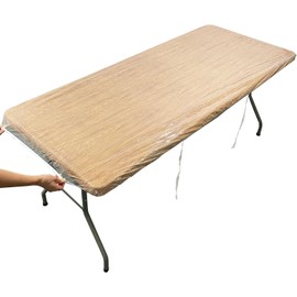 Pioggia Clear Vinyl Oblong Fitted Tablecloth Waterproof Elasticized Table Cloth Plastic Table Cover Protector (8Ft - 30 * 96 inch Rectangle)