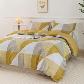 VOGIAY Duvet Cover 140 x 200 cm, Yellow Geometry Design Bedding Set with Zip – Single Adult Bed Linen with Pillowcase 65 x 65 cm