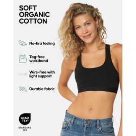 DANISH ENDURANCE Bralettes for Women, Non Wired Bra, Organic Cotton, Racer Back Bra, Comfort, Bras for Women Multipack, 1 or 3 Pack, Black 3-Pack, XS