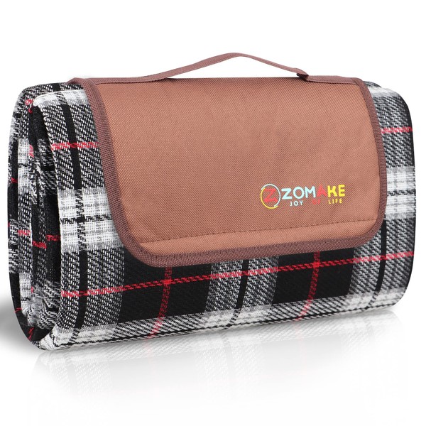 ZOMAKE Large Picnic Blanket Waterproof 150 x 150,Outdoor Picnic Mat Foldable Blankets for Camping Beach Garden Park - Extra Large Picnic Rug (Brown Plaid)