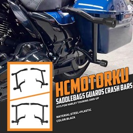 HCmotorku Motorcycle Saddle Bag Guards Crash Bars Fit for Harley Touring Electra Glide FLHT Street Glide FLHX Road Glide FLTRX Road King FLHR 2009-UP (Decorative Wheel Black)