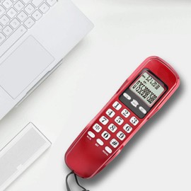 LCD Display Telephone, Landline Telephone, Home Telephone, Wired Mini Phone, Wall Phone for Home Office (Red)