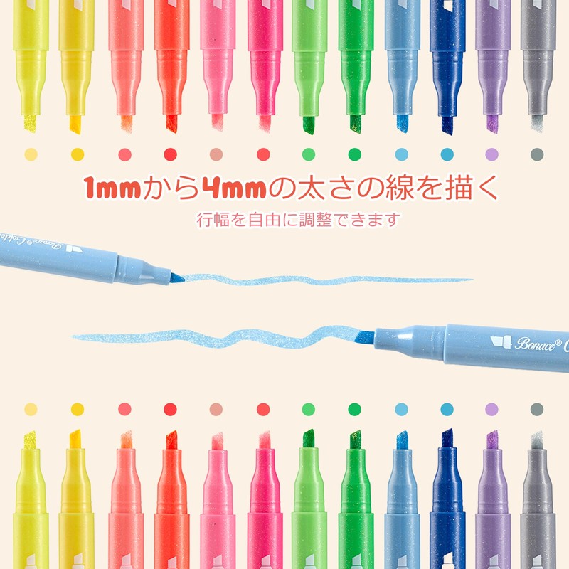 BONACE 12 Colors Gold Glitter Highlighters, Chisel Tip, 1mm 5mm