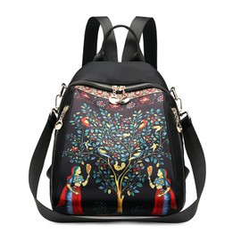 FORRICA Women Backpack Small Ladies Shoulder Bag Fashion Rucksack with Multiple Pockets Water-resistant Nylon Shoulder Daypack for Travel Work Shopping Leaves