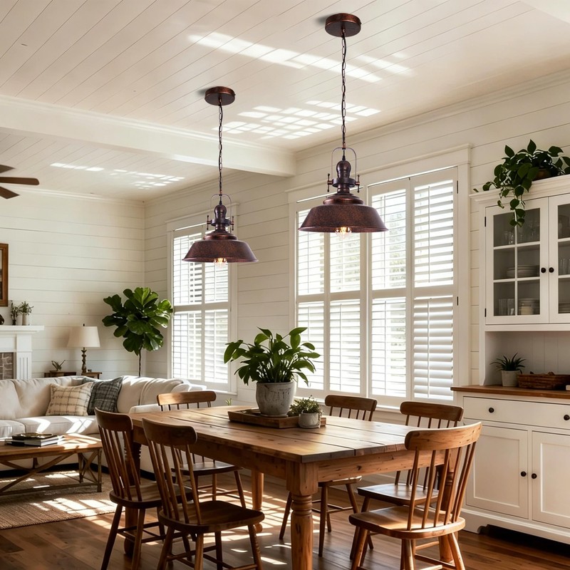 14" Copper Farmhouse Pendant Light, Retro Red Bronze
