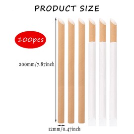 Pack of 100 Wide Paper Straws, Bubble Tea Straws Made of Paper, Straws Individually Packed, Drinking Straws Made of Kraft Paper, Biodegradable, for Milk Tea, Milkshakes, Beads