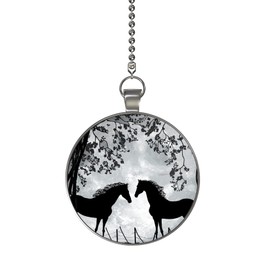 Gotham Decor Horse Pair in Spring Glow in The Dark Ceiling Fan and Light Pull Chain Pendant