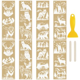 WANDIC 8 PCS Gold Stamping Animal Rub On Transfer Sticker,Mountain&Water Sticker Scenery Decal for Present Packaging DIY Scrapbooking Albums Furniture,10 * 30cm