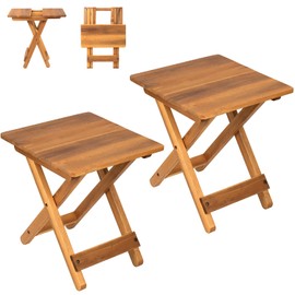 Small Patio Table, Outdoor Folding Side Table, Portable Side Table, Small Side Table, Accent Table, Small Coffee End Table, Wood Table Top for Living Room, Bedroom... (Square - Natural - Set 2)