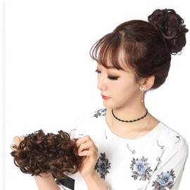 Large Messy Bun Hair Piece Wavy Curly Scrunchies Synthetic Chignon Ponytail Hair Extensions Thick Updo Hairpieces for Women (Dark brown, One Size)