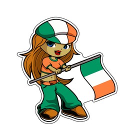 WickedGoodz Irish Girl Vinyl Decal - Ireland Flag Bumper Sticker - for Laptops Tumblers Windows Cars Trucks Walls