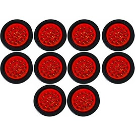 4" Round LED Trailer Tail Light 18 LED 10x Red Stop Turn Tail Signal Brake Marker Running Lights w/Rubber Grommet Direct Wiring for Trucks Trailer RV Boat IP67 Waterproof DOT/SAE Approved 12V