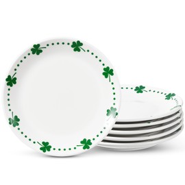 Hushee 6 Pcs St. Patrick's Day Dessert Plate 6 Inch Round Ceramic Plate Salad Plates for Party Wedding Party Kitchen Food (Green, White)
