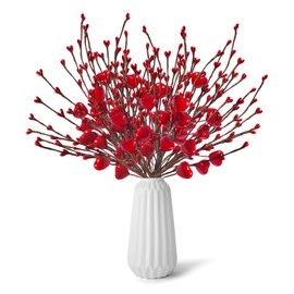 12PCS Valentines Day Decorations Flowers Artificial Berry Floral,Red Valentine Heart Shaped Branches Gifts for Home,Valentines Party Decor,Wedding,New Year Decor