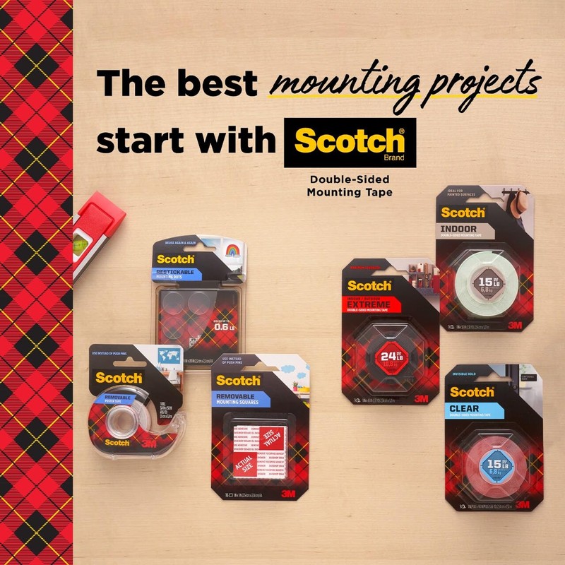 Scotch-Mount Removable Poster Tape, 3/4" x 150" (12.5 ft), Clear,