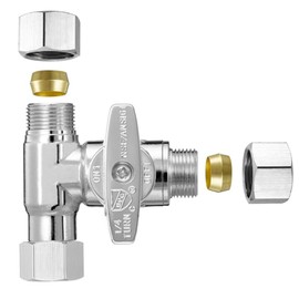 Tee Stop Valve (3/8" x 3/8" x 3/8") - Lead-Free T-Valve for Faucets, Dishwashers, Refrigerators, Icemakers, RO Water Filters, Toilets, Bidets - Threaded 1/4 Turn Brass T-Connector Valves