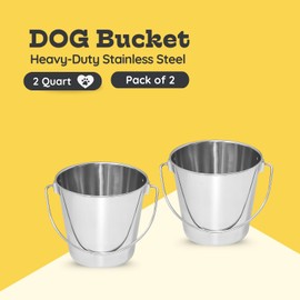AASPIRE PETS 2 Quart Heavy Duty Stainless Steel Round Bucket with Handle | Fits kennel Cage Critter Crates Farm | Food & Water Pail for Small Pets Birds Dog Cat | Livestock Multipurpose use, Pack of 2