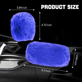 Hovom 2PCS Fluffy Car Gear Shift Knob Cover & Handbrake Cover, Soft Plush Hand Brake Handle & Gear Shift Cover for Women Girls, Universal Comfortable Warm Furry Car Accessories (Royal Blue)