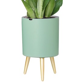 Oliz 7.8 Inch Planter Pot with Metal Craft Legs, Self Watering Planter Pots with Water Shortage Alarm Planter Pot for Indoor Outdoor Modern Planter for Home & Garden (Green)