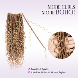 Boho Goddess Locs Crochet Hair: 8 Packs Pre Looped Bohemian Faux Locs Crochet Hair Extensions for Black Women, 14 Inch with 3 Curls (14 Inch, OT30/27#, 8 Packs)
