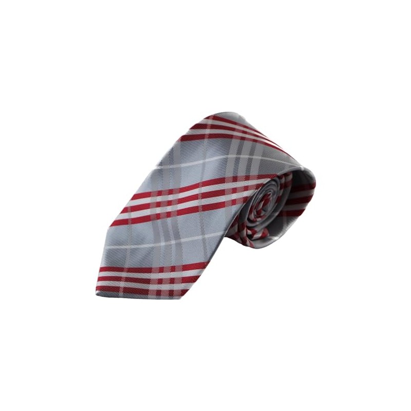 Mens Silver & Red Plaid Striped Patterned 8cm Neck Tie