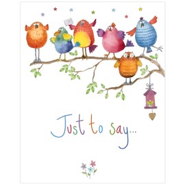Pack of 4 Blank Notecards - Just to Say - Singing Birds - Artistic Colourful Design - Made in the UK - Eco-Friendly