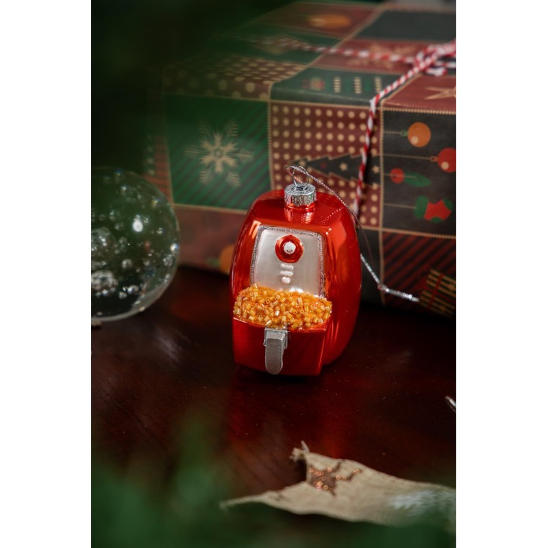 2pcs Blown Glass Air Fryer Ornaments for Christmas Tree