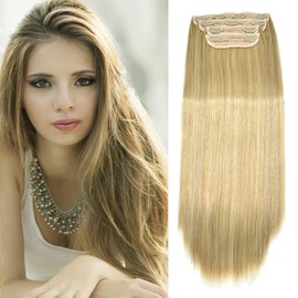 Hair Extensions Synthetic Hair Extensions Natural Invisible Hairpieces Long Straight Clip in Hair Extensions for Women 20" Straight Long 4 PCS Set Thick Clip in on (S4-straight wave, 24H613# Pale Golden Blonde To Light Bleach Blonde)