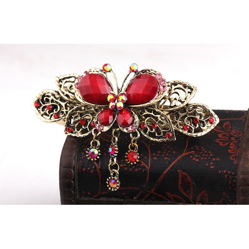 ZOONAI Vintage Beautiful Crystal Butterfly Hair Clip Barrette Headdress Accessories