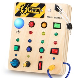 Hikoshi Toddler Busy Board Montessori Switch Toy - Travel Sensory Wooden Baby Busy Board with 13 Led Light Buttons, Busy Board for Toddler 1 2 3 4 5 Year Old