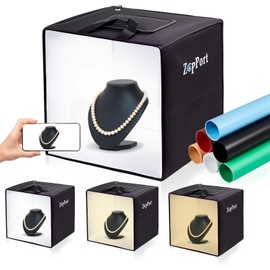 ZapPort Photo Light Box Photography | 12"x12" Photo Studio Lightbox with 120 LED Lights & 6 Backdrops for Jewelry and Small Items Product Photography