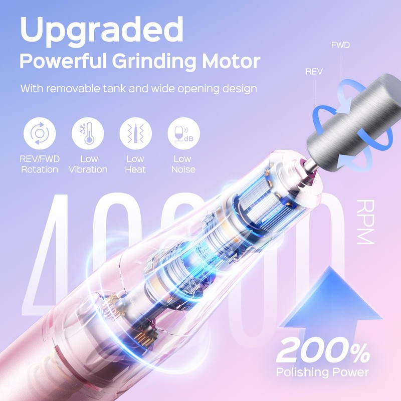 COSLUS Professional Electric Nail Drill：35000RPM, Portable Rechargeable Electric File with